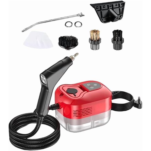 Saker handheld steam cleaner, 2500W Fast Heating Multi-Surface Steamer with Large Water Tank, 6 Steam Settings & Attachments for Floors, Windows, Cars (Red-Dual Control (Upgraded Touch Control))
