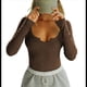 thumbnail image 1 of Blusa Informal Básica de Punto Acanalado, Ajustada, con Cuello Redondo y Larga para Mujer Café S, 1 of 9