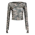 thumbnail image 4 of Womens Fashion Tees Tops Camo See Through Mesh Long Sleeve Cropped Slim Loose Fit Clothes Green, 4 of 7