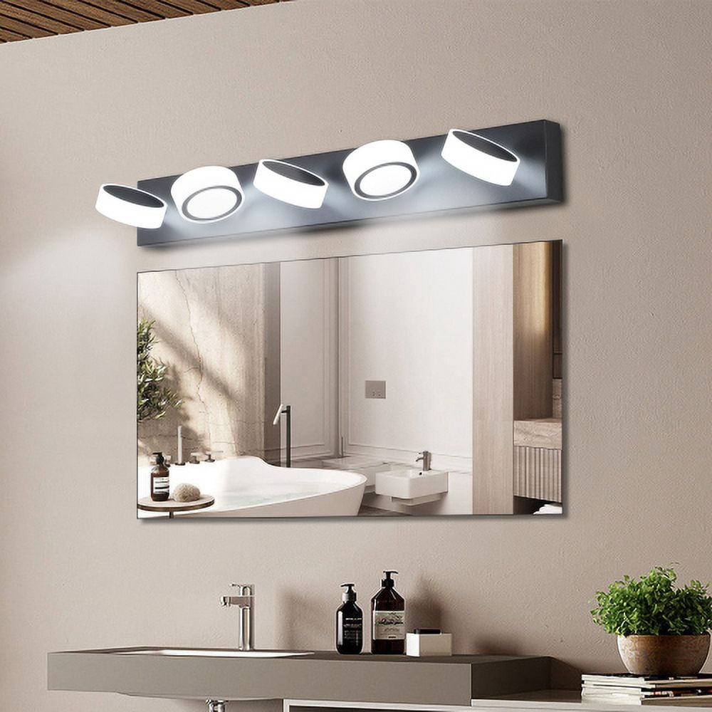 ACE-LIGHTS,Modern 5-Light Rotatable & Dimmable LED Vanity Light Fixture with Acrylic Shades,Energy-Efficient Bathroom Wall Sconce for Bathroom,Dressing Room,Mirror Cabinet,Living Room(Black）