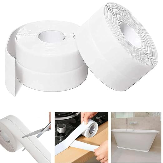 2Pcs White Caulk Tape Waterproof Self Adhesive, Toilet Caulk Sealant Tape, Bathtub Caulk Sealing Strip Tape for Bathroom Caulking Tape Shower Caulk