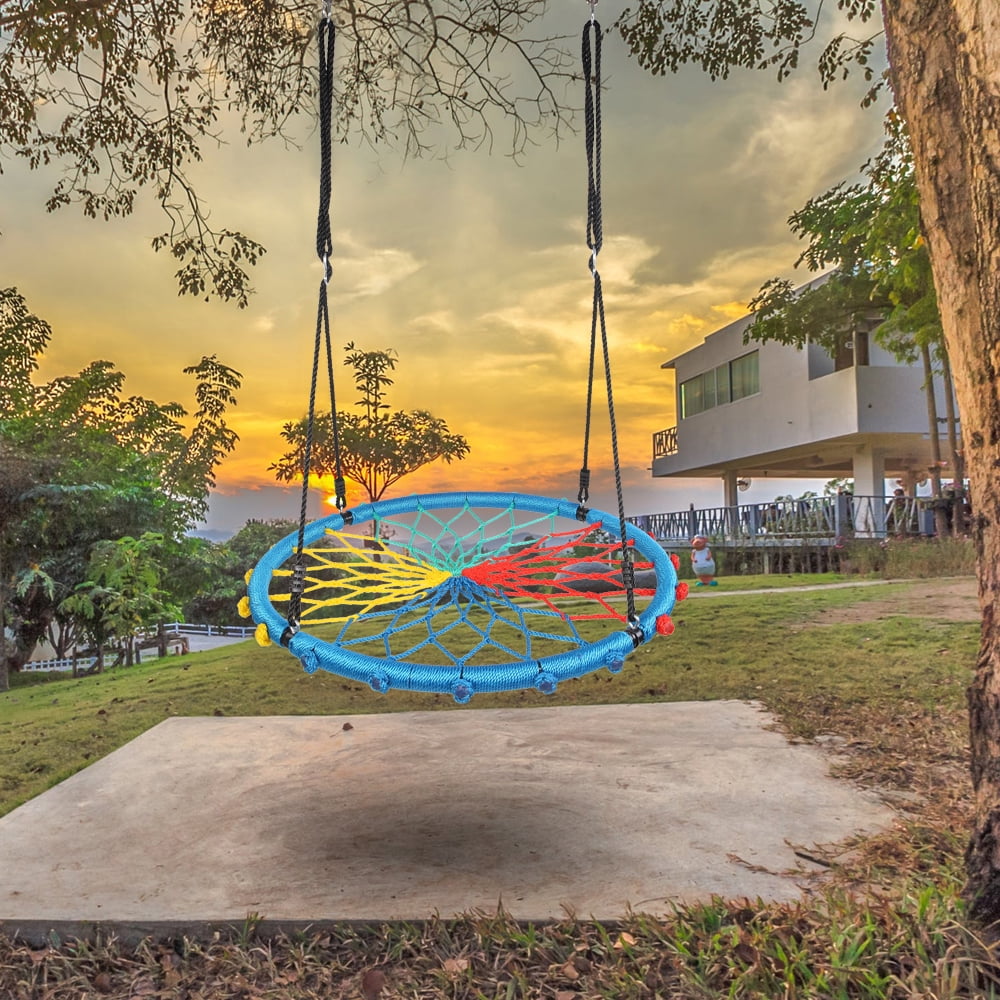 CIPACHO 40 Inch Spider Web Round Rope Swing with Adjustable Ropes, 2 Carabiners (Colorful) CIPACHO 40 Inch Spider Web Round Rope Swing with Adjustable Ropes, 2 Carabiners (Colorful)
