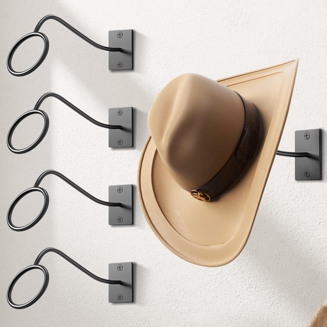 Soporte para sombreros de vaquero Cinati, montaje en pared, paquete de 4 soportes metálicos para sombreros