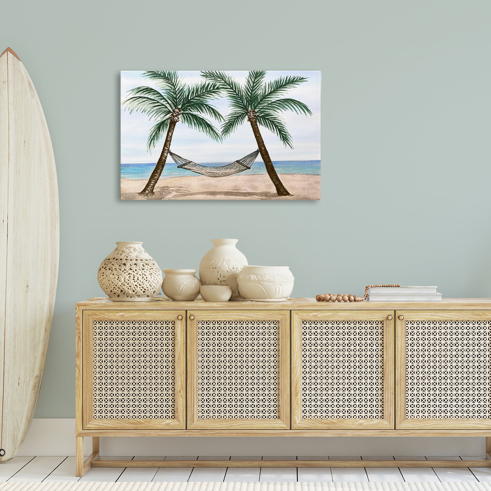 Stupell Industries Hammock Between Palms Landscape Painting Gallery Wrapped Canvas Art Print Wall Art, 36 x 24
