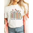 thumbnail image 2 of Bookshelf Flower Fashion Cotton Letter Print T-shirt, Short Sleeve Crew Neck Casual Top for Summer & Spring, Women's Clothing, 2 of 7