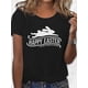 thumbnail image 2 of Women'S Round Neck Short Sleeve Top with a Running Bunny Design And 'HAPPY EASTER' Slogan, Plus Size T-Shirt - 2094 Tee For Adult, Men, Women, Teen, Teenager, Adolescent, Youth., 2 of 4