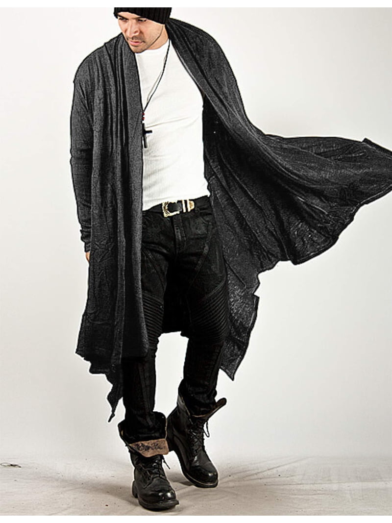 COOFANDY Long Hooded Cardigan Ruffle Shawl Collar Open Front