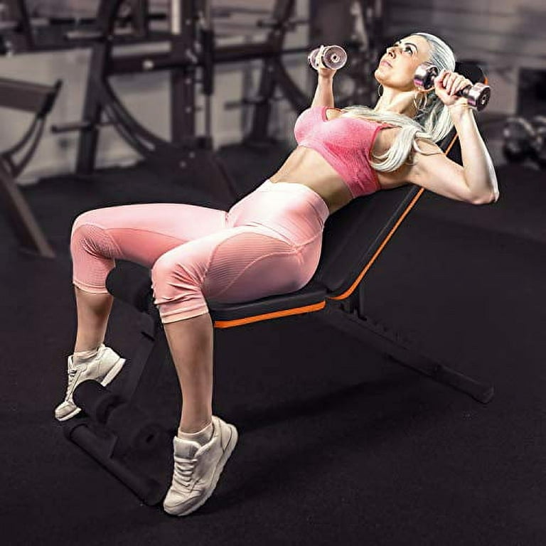 Yes4All Adjustable Weight Bench Utility Weight Bench with Foldable Design Weight Capacity 400 lbs Orange