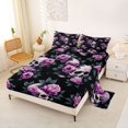 thumbnail image 2 of Homewish Gothic Halloween Skull Queen Sheets,Purple Rose Leaf Print Queen Sheet Sets,Black Lavender,4-Piece,1 Flat Sheet,1 Fitted Sheet and 2 Pillowcases, 2 of 6