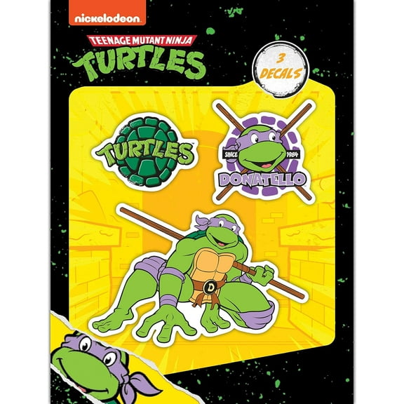 TMNT Teenage Mutant Ninja Turtles Vinyl Decals - Set of 3 Donatello Ninja Turtle Stickers for Car Water Bottle Bike Helmet Laptop Skateboard - Outdoor Rated Water Resistant Vinyl