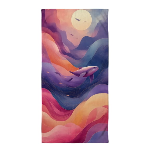 Boho beach towel an illustration of a whale swimming in the ocean at sunset vintage beach towel beach towel extra large beach towels quick dry towels pool