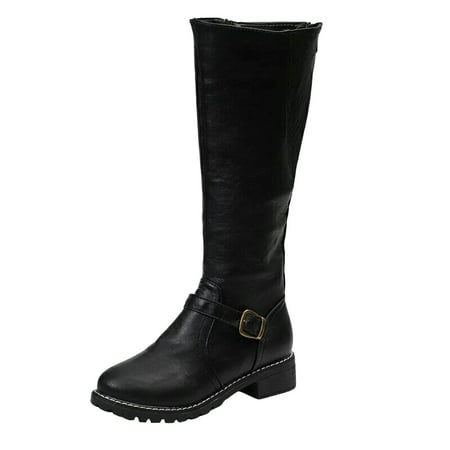 GHSOHS Cowboy Boots for Women Knee High Boots Women s Dress Shoes Black Boots Solid Fall Thick Sole Square Heels Zipper Mid Booties Round Toe Shoes Comfort Rain Boots Dress Shoes Comfort Boot Size 42