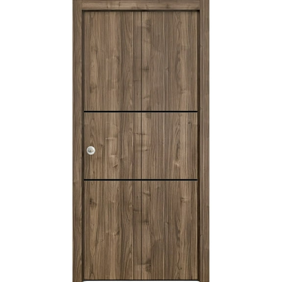 Sliding Closet Bi-fold Doors 36 x 96 inches | Planum 0014 Walnut with Frosted Glass | Sturdy Tracks Moldings Trims Hardware Set | Wood Solid Bedroom Wardrobe Doors