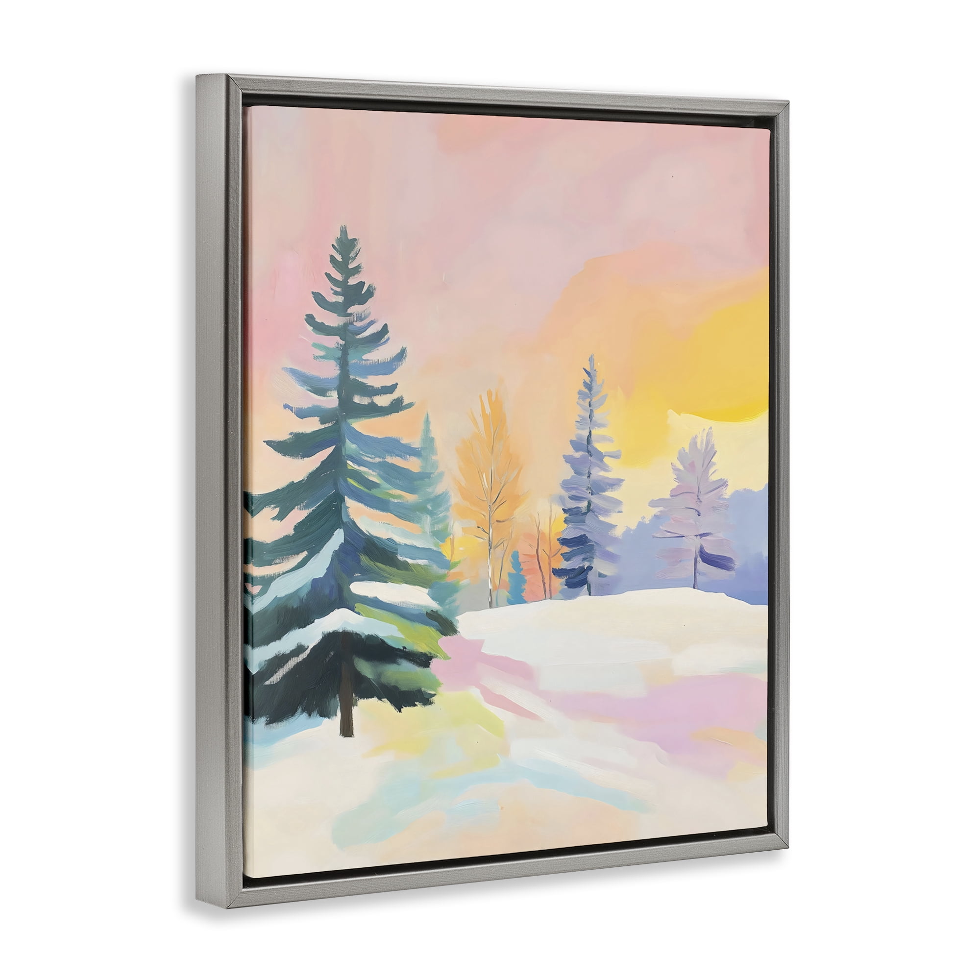 Stupell Industries Winter Forest Snowscape in Pastels Gray Framed Floater Canvas Wall Art, design by The Prints Vibe