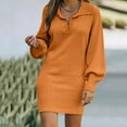 thumbnail image 2 of Sweater Dresses Women's Long Sleeve Fashion Solid Medium Length Wool Knitted Sweater Dress Long Sweaters for Women Yellow L, 2 of 4