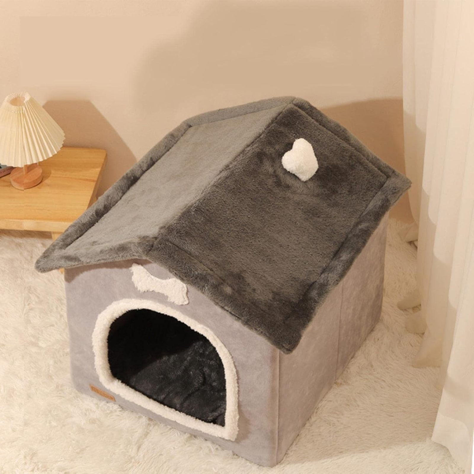 SQDWYGUO Foldable Dog House Kennel Bed | Enclosed Warm Plush Sleeping Nest Bed with Removable Cushion | Plush Pet House Dog Cat Kennel with Removable Cushion Suitable for Small and Medium-Sized Dogs