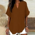thumbnail image 2 of T Shirts for Women V Neck Short Sleeve Loose Blouses Casual Solid Color Summer Tunic Tops, L, 2 of 7