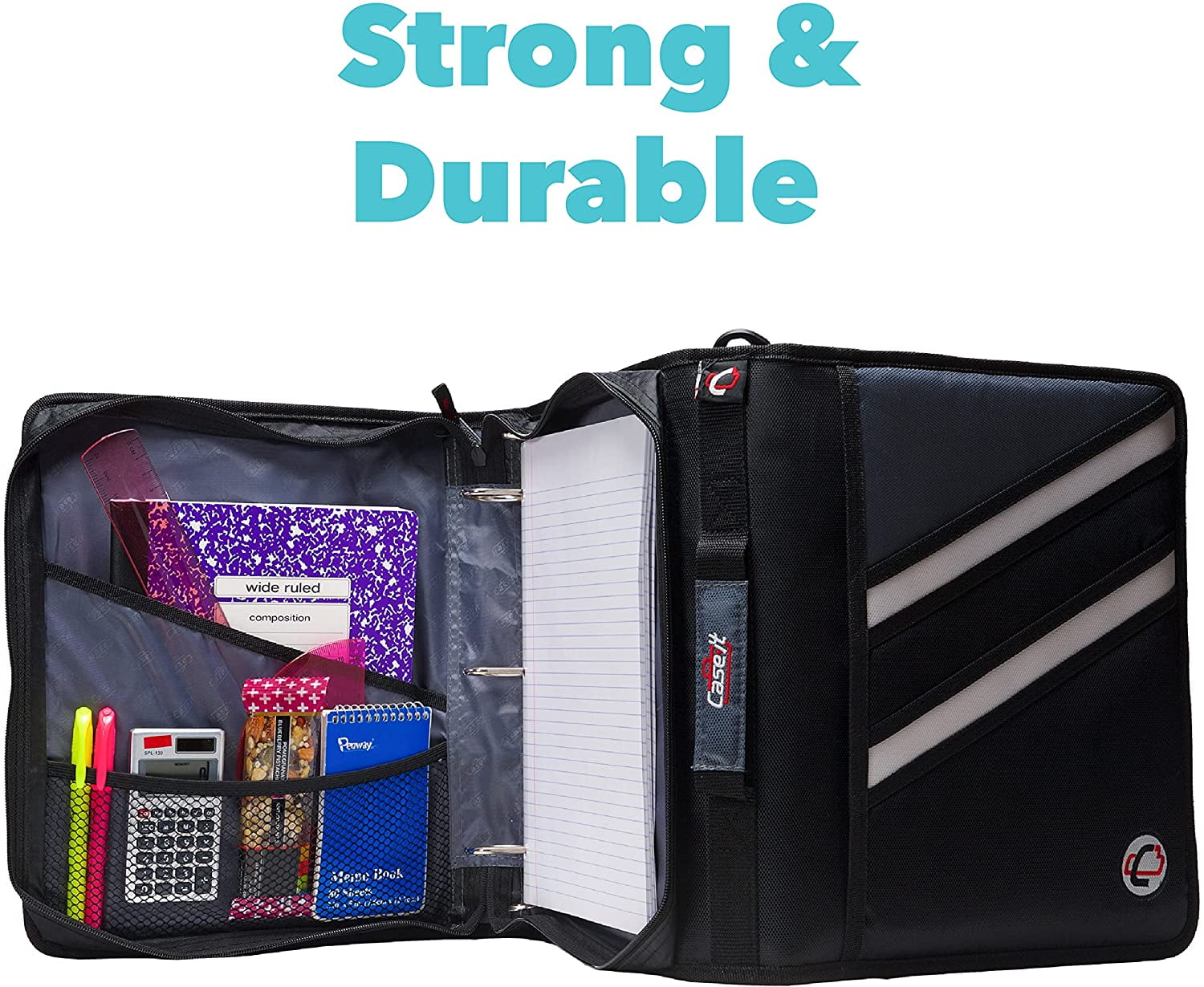 Case-it The Z Shape Zipper Binder - Two Binders in One - Double Sided 1.5 Inch D-Ring - Multiple Pockets - 500 Page Capacity - Comes with Shoulder Strap, Blue Z-176