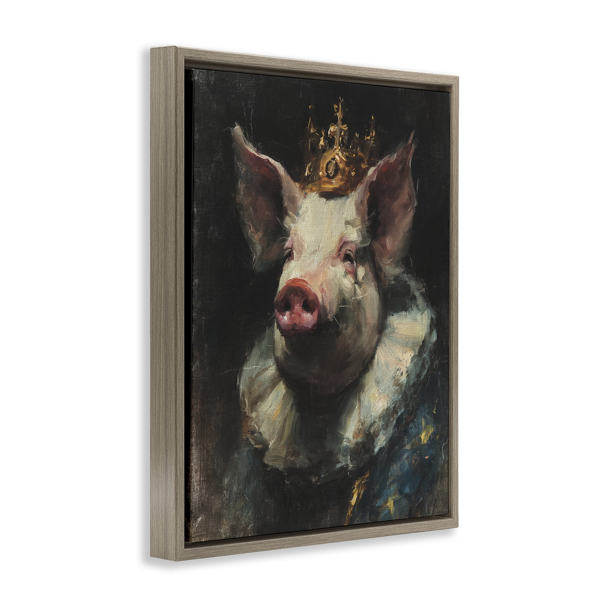 Stupell Industries Crowned Imperial Pig Brown Framed Floater Canvas Wall Art, design by Svetlana Aleynikova