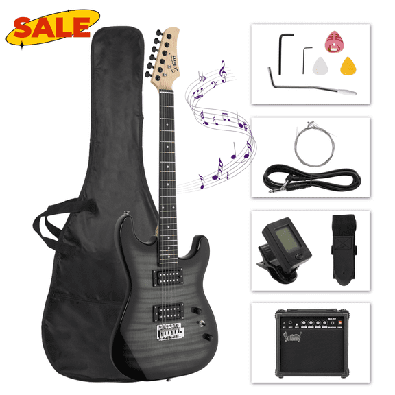 Hassch Electric Guitar for Music Lover Beginner with 20W Amp, Gig Bag and Accessories Pack, Black
