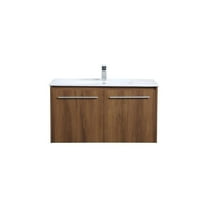 36 Inch Floating Bathroom Vanity - Rustic Ranch Walnut Brown Sink Cabinet - Modern Vanity No Assembly