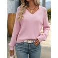 thumbnail image 4 of Womens Oversized Off the Shoulder Tops Long Sleeve Waffle Knit Shirt Drop Shoulder Sweater Top Pink M, 4 of 8