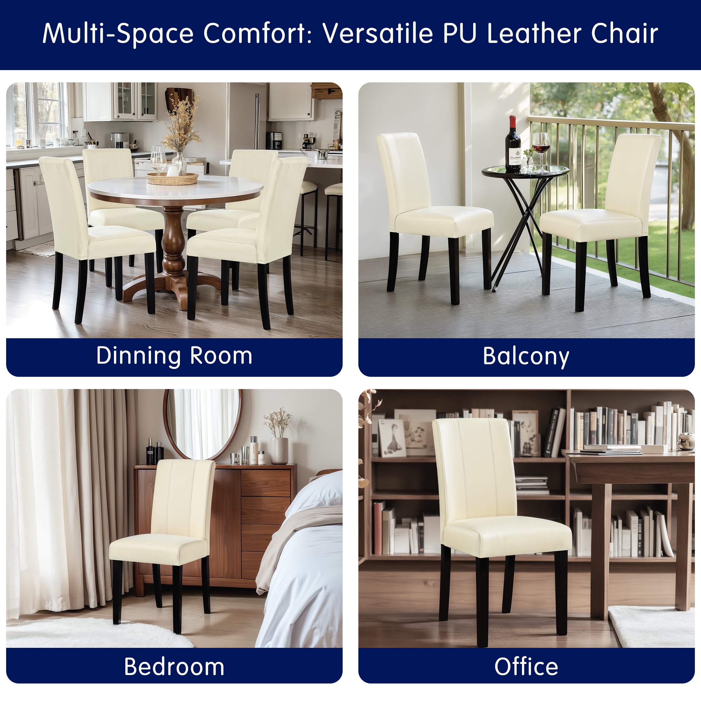 Subrtex Modern Parsons Faux Leather Dining Chairs Set of 2 Upholstered Dining Chairs–White