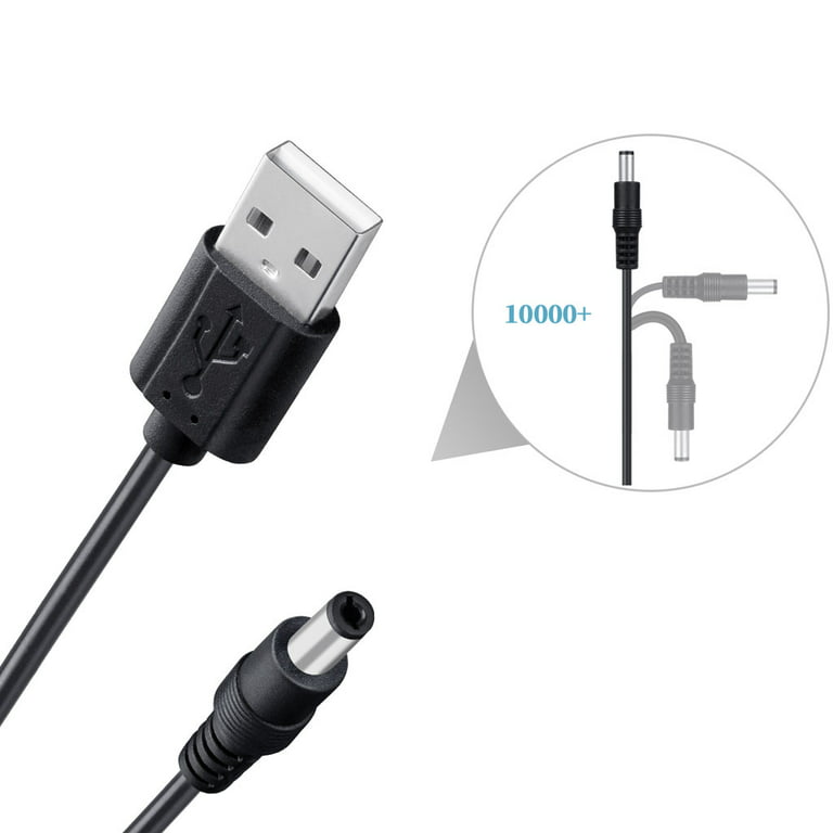 USB to DC 5V Power Cord, Universal DC 5.5x2.1mm Plug Jack Charging