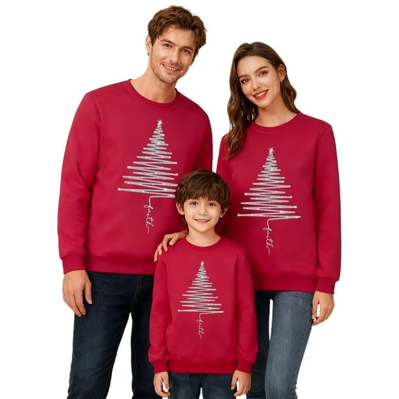 KHONTS Matching Family Christmas Sweatshirts Xmas Funny Jumper Long Sleeve Holiday Pullover Tops Men Red