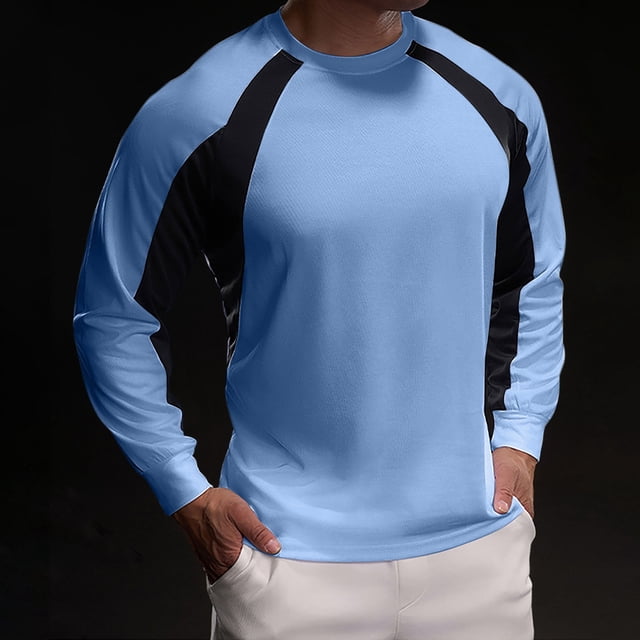 pstuiky mangas largas para hombre, Camiseta de ejercicio Splice Colorr para hombre, ajustada, de alta resiliencia, con cuello redondo y manga larga salir tops l
