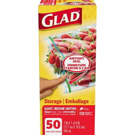 Glad Zipper Food Storage Plastic Bags - Quart - 50 ct