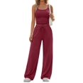 thumbnail image 3 of Women's 2 Piece Lounge Set Spring Outfits - Camisole Top & Wide Leg Pants Wine Red M, 3 of 9