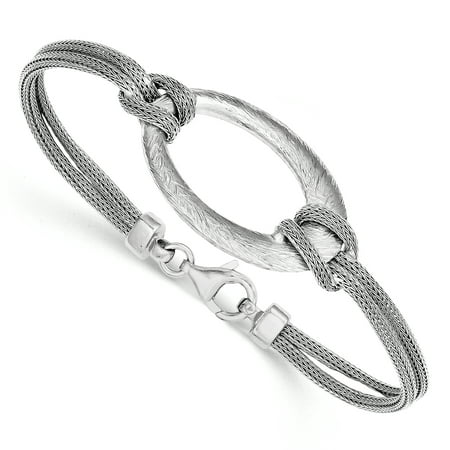 - Sterling Silver Rhodium-plated Brushed Oval Mesh Knotted Bracelet 7.25 Inch