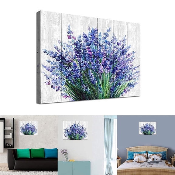 AFQH Bathroom Decor Lavender Wall Canvas Wall Art Pictures Florals Blossom Painting Grey Wildflowers Botanical Framed for Bedroom Living Room Dinning Room Home Office Wall Decor