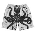 thumbnail image 2 of Honeii's Abstract Ink Octopus Print Men's Casual Shorts with Drawstring，Swim Trunks Quick Dry Beach Shorts, 2 of 5