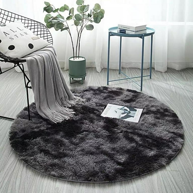 Fluffy Colorful Shag Round Area Rug Plush Carpet For Kids Girls Living Room  Bedroom Decor Multicolor Area Rug (Round)