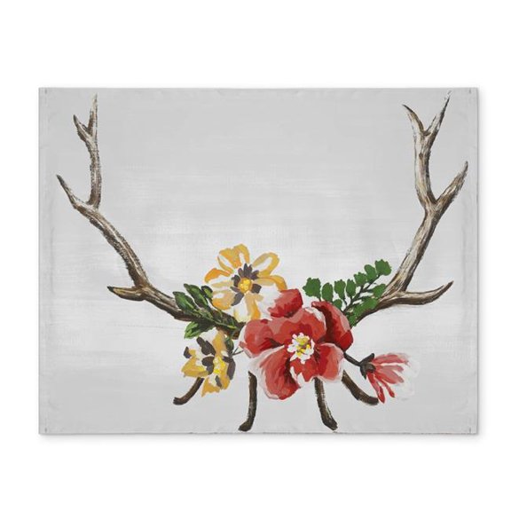 Begin Home Decor CPPM14183IWM3S 14 x 18 in. Brown Deer Horns with Flowers Placemat - Polyester Home Decor