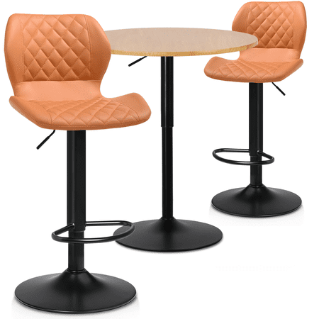 MoNiBloom 3 Piece Bar Dining and Chair Set  31.5  Round Adjustable Height Bar Pub Table and PU Leather Stools Chair for Home