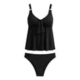 thumbnail image 3 of Womens Two Piece Bathing Suit Cute Tankini Swimsuits Tummy Control V Neck Tie Front Swing Swim Top with Bottom, 3 of 7