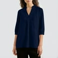 thumbnail image 4 of Cotton Linen 3/4 Length Sleeve Tops for Women Casual V Neck Shirts Lightweight Loose Blouses Business Casual Outfits Three Quarter Sleeve Pullover Solid Summer Vocation Clothes Blue L, 4 of 8