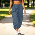 thumbnail image 2 of Cmtiyu Womens Cargo Pants Casual High Waist Drawstring Solid Jogger Pants Outdoor Athletic Trouser with Pockets S-2XL, 2 of 10