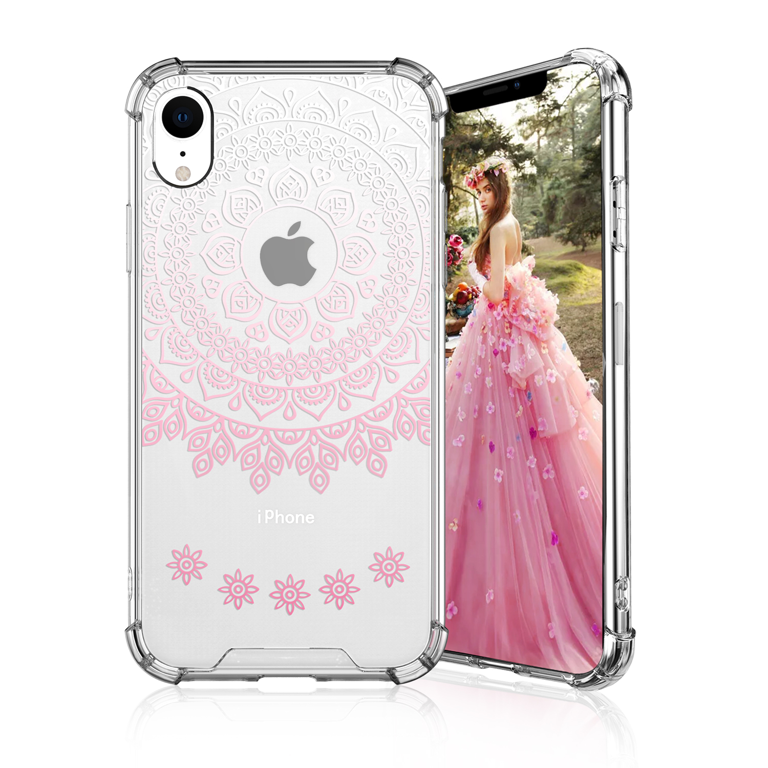 Tjs Iphone Xr 6 1 Case Pink Floral Lace Rose Pattern Design Ultra Thin Transparent Girly Henna Tpu Case Cover Walmart Com