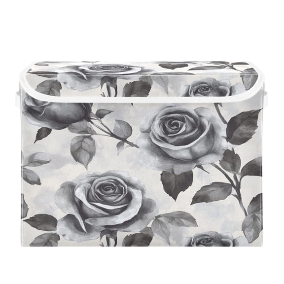 Storage Box With Lid 16.5x12.6x11.8In Foldable Stacked Household Storage Box Gray Roses Seamless
