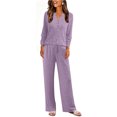 thumbnail image 7 of FRSASU Womens Two Piece Outfits Lounge Sets V Neck Top and Elastic Waist Drawstring Pants Cozy Sweater Loungewear with Pockets Purple, 7 of 7