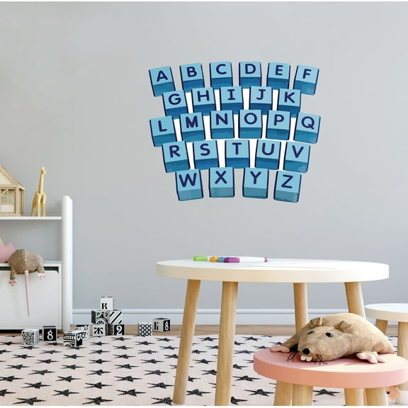 KIDS ROOM - Adhesive Letter Alphabet Cubes Decoration Educational Chart Design Home Nursery Kids Bedroom Multicolored Vinyl Wall Decal Sticker 40" x 32"