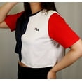thumbnail image 2 of FILA Women's Navy Blue Three-Tone Cropped S/S T-Shirt (S03), 2 of 5