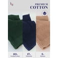 thumbnail image 5 of Hugh Ugoli Men's Cotton Diabetic Ankle Socks, Wide & Loose and Stretchy, Seamless Toe, Non Binding Top, Semi Cushion, 3 Pairs, Beige/Navy Blue/Army Green, Shoe Size: 8-11, 5 of 7