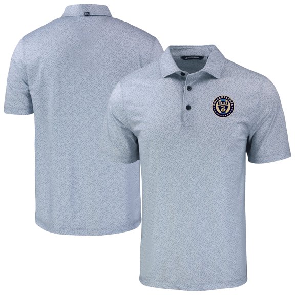Men's-Cutter & Buck  Gray Philadelphia Union Pike Eco Pebble Print Stretch Recycled Polo