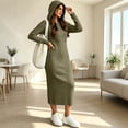thumbnail image 5 of Fall/Winter Dresses for Women Long Sleeve Stylish Hooded Ribbed Knit Dress - Slim Fit Midi Dress with Drawstring Hood, Soft Stretchy Casual Base Layer Dresses, 5 of 8