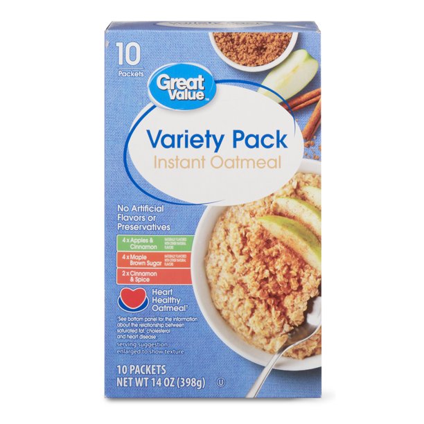 Great Value Instant Oatmeal Variety Pack, 13.7 oz, 10 Count